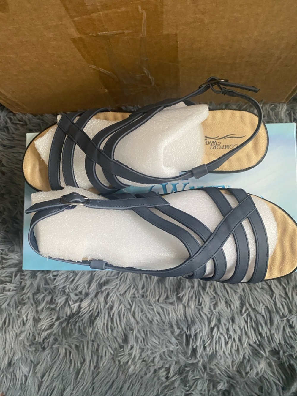 Comfortview Strappy Navy Women's Sandals with Adjustable Ankle